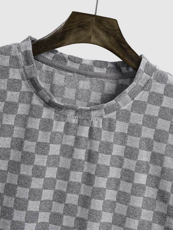 Van - Men's terry cloth plaid crew neck T-shirt shorts set