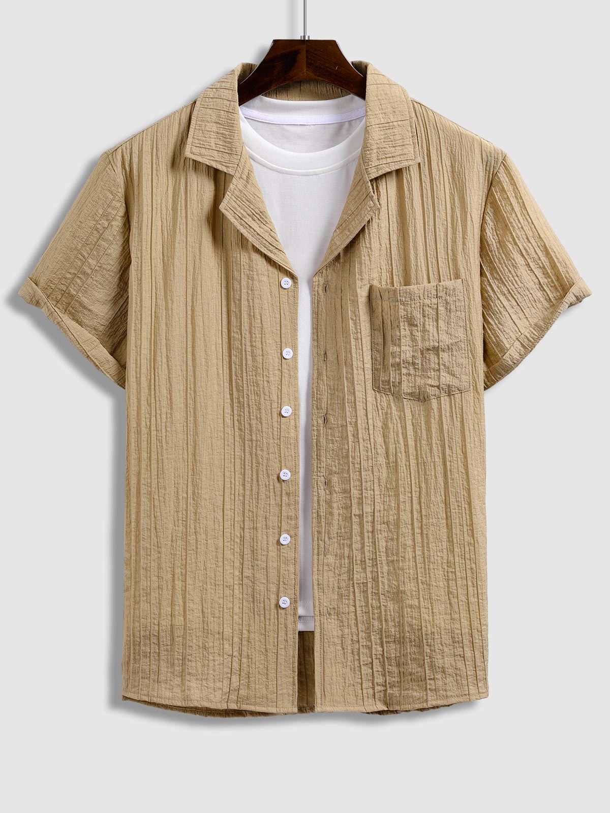 Tristan - Men's Textured Cuban Collar Shirt Casual Shorts Set