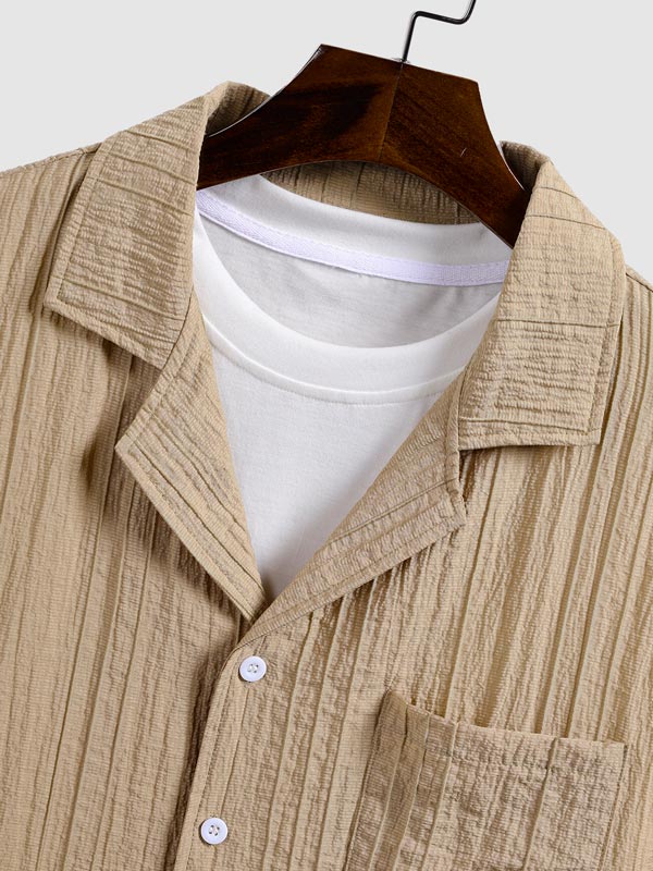 Tristan - Men's Textured Cuban Collar Shirt Casual Shorts Set