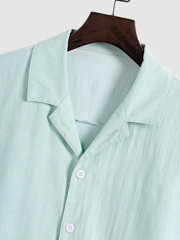 Ryan - Men's textured short-sleeved shirt casual shorts solid color set
