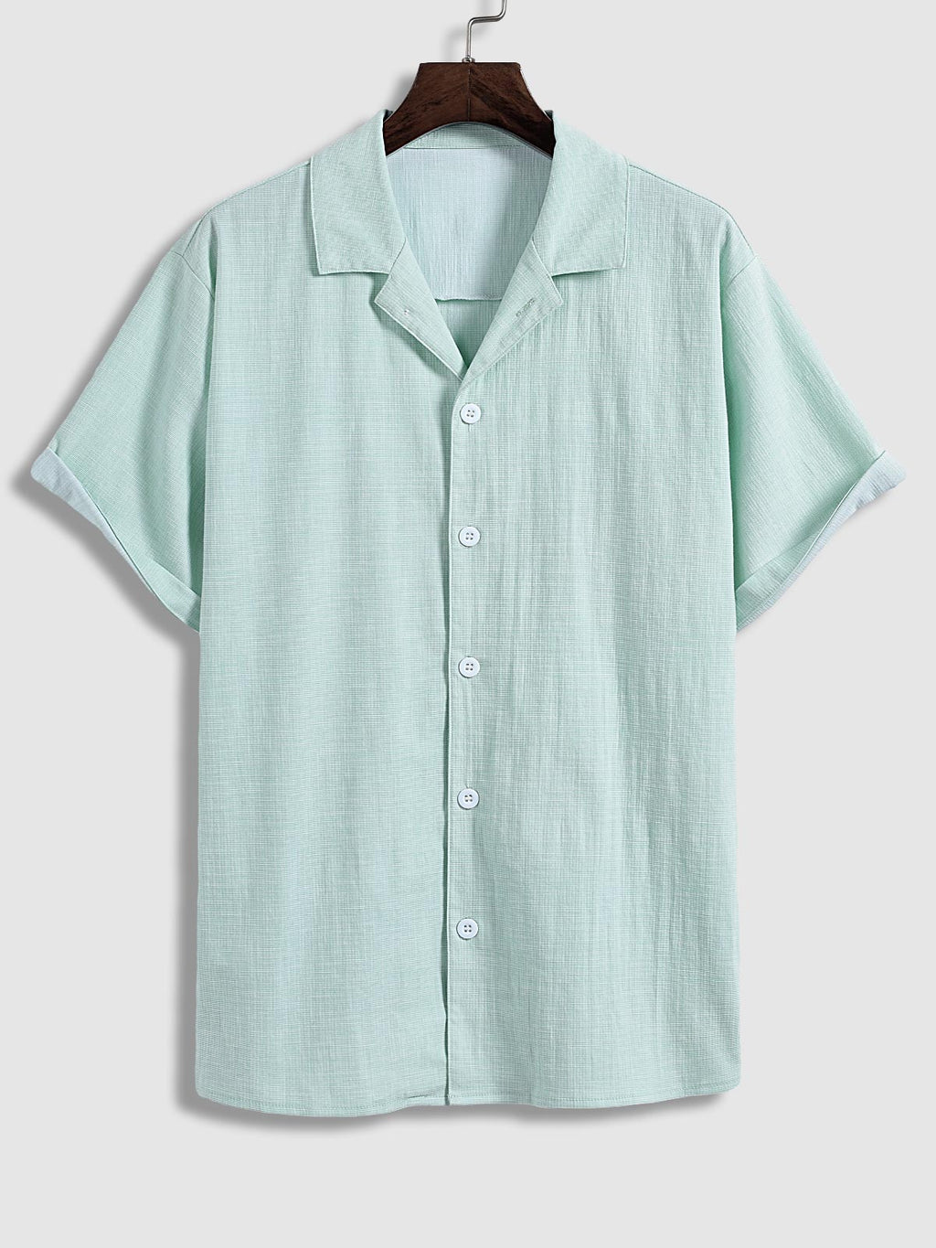 Ryan - Men's textured short-sleeved shirt casual shorts solid color set