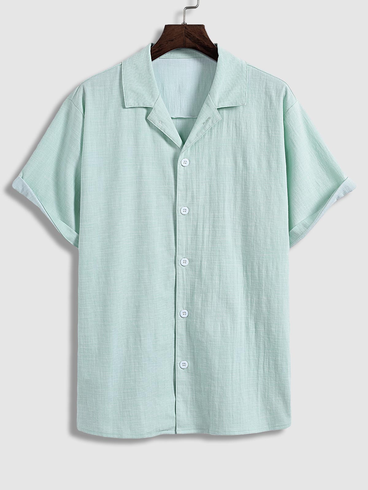 Ryan - Men's textured short-sleeved shirt casual shorts solid color set