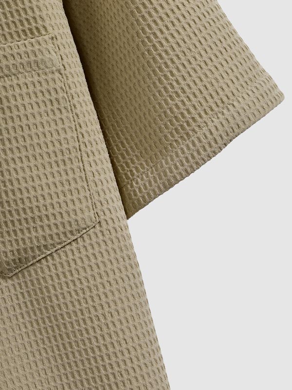 Xtian - Men's Textured Waffle Cuban Collar Shirt Corduroy Casual Shorts Set