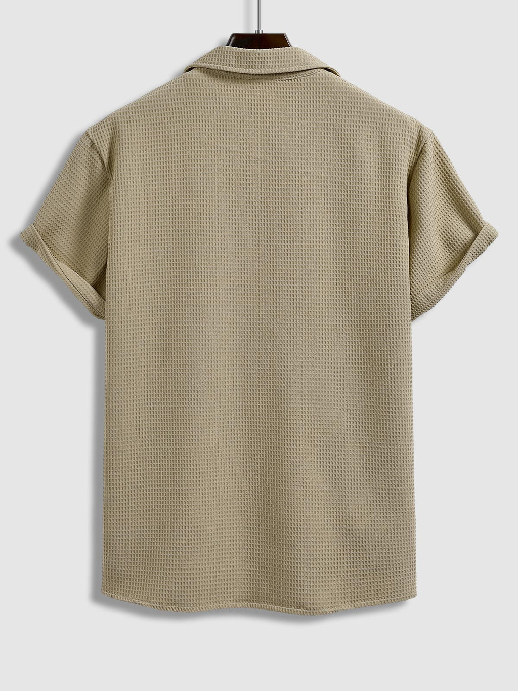 Xtian - Men's Textured Waffle Cuban Collar Shirt Corduroy Casual Shorts Set