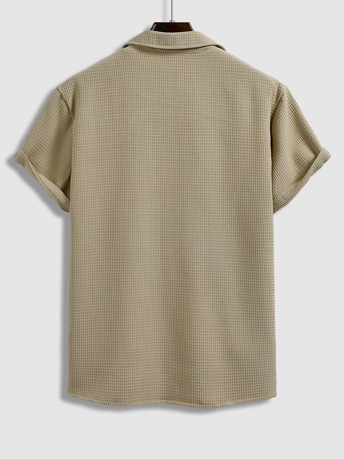 Xtian - Men's Textured Waffle Cuban Collar Shirt Corduroy Casual Shorts Set